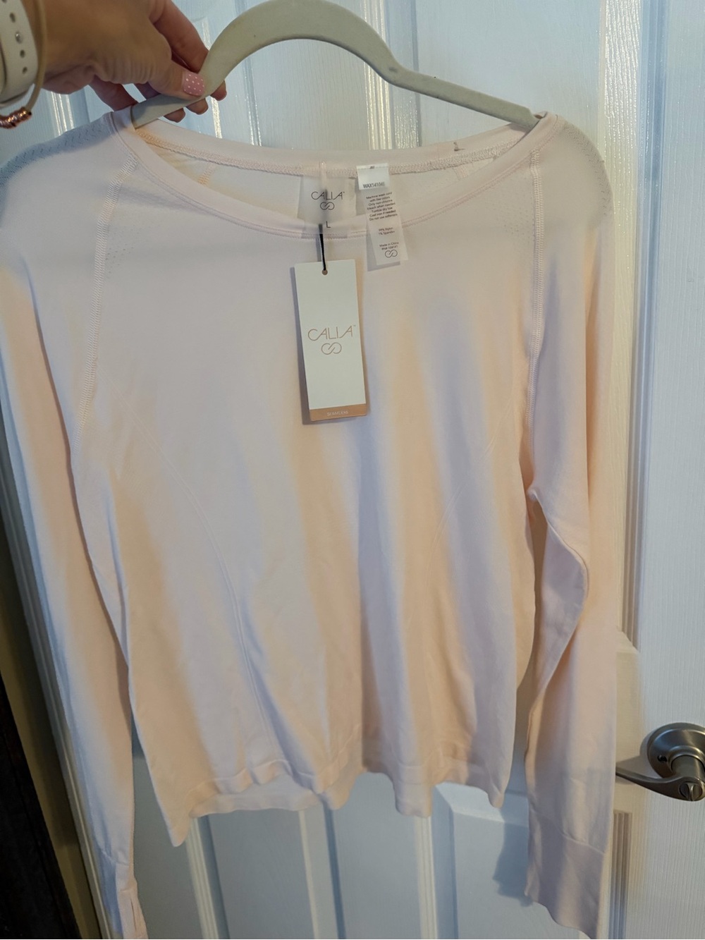 CALIA by Carrie Underwood Blush Pink Long Sleeve Crewneck Top - Picture 3 of 9